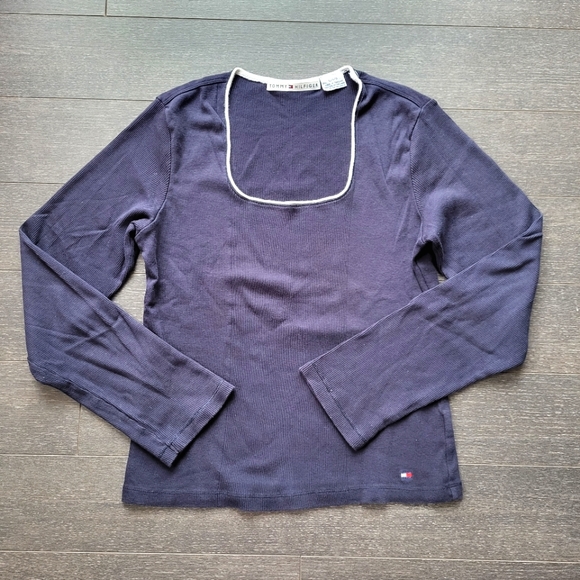 Tommy Hilfiger Navy Cotton Knit Pullover Long sleeves Top Size L - Picture 1 of 6